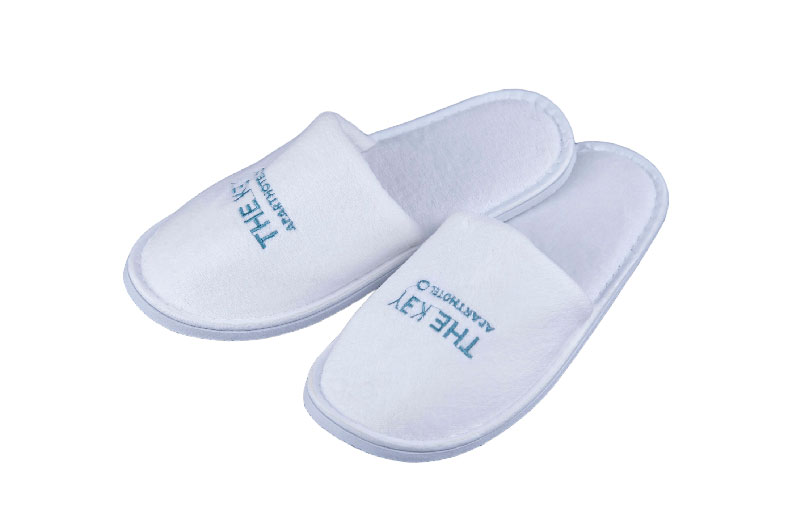 White Terry Embroidered Logo Slipper